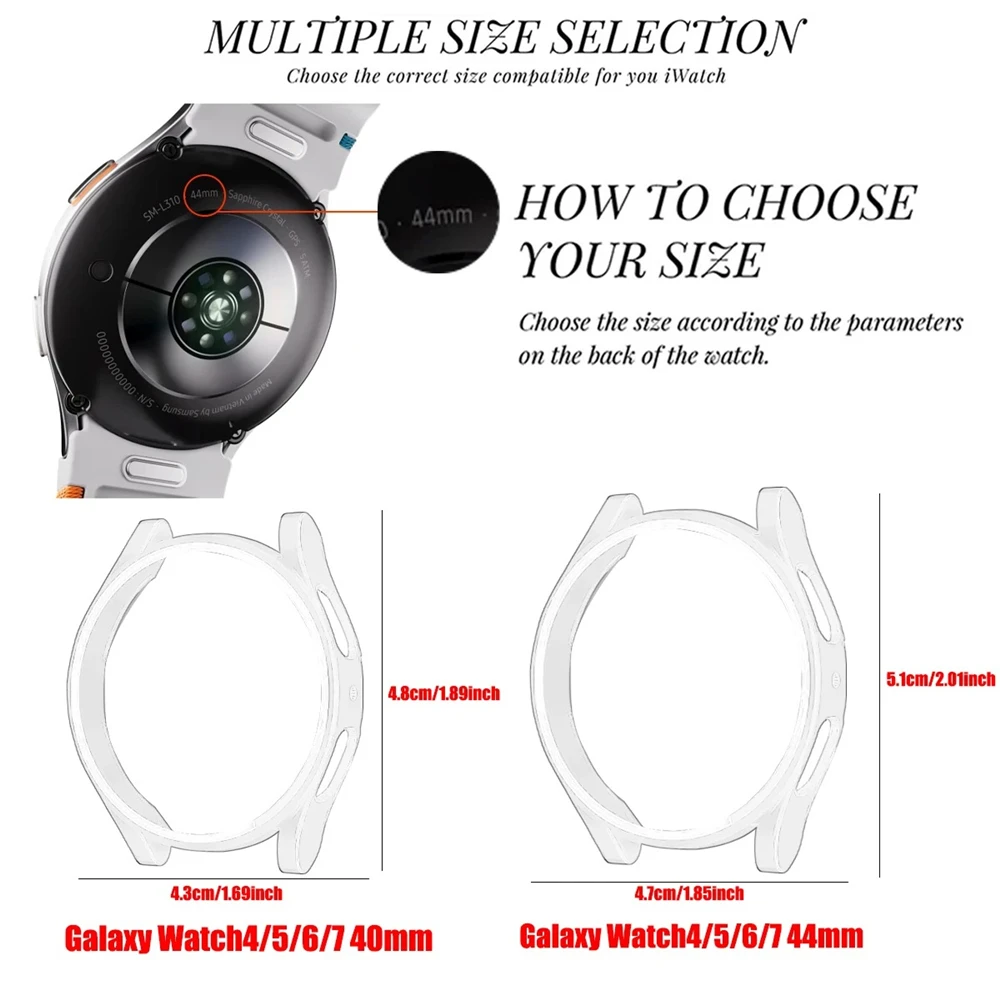 Funda protectora de pantalla para Samsung Galaxy Watch 7, 6, 5, 4, 40mm, 44mm, funda dura mate para PC + parachoques de cubierta protectora completa de vidrio templado
