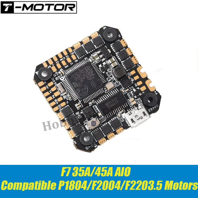 T-MOTOR F7 35A/45A AIO Flight Controller STM32F722 MPU6500 BMP280 BLHELIS 3-6S 25.5*25.5mm Compatible P1804/F2004/F2203.5 Motor