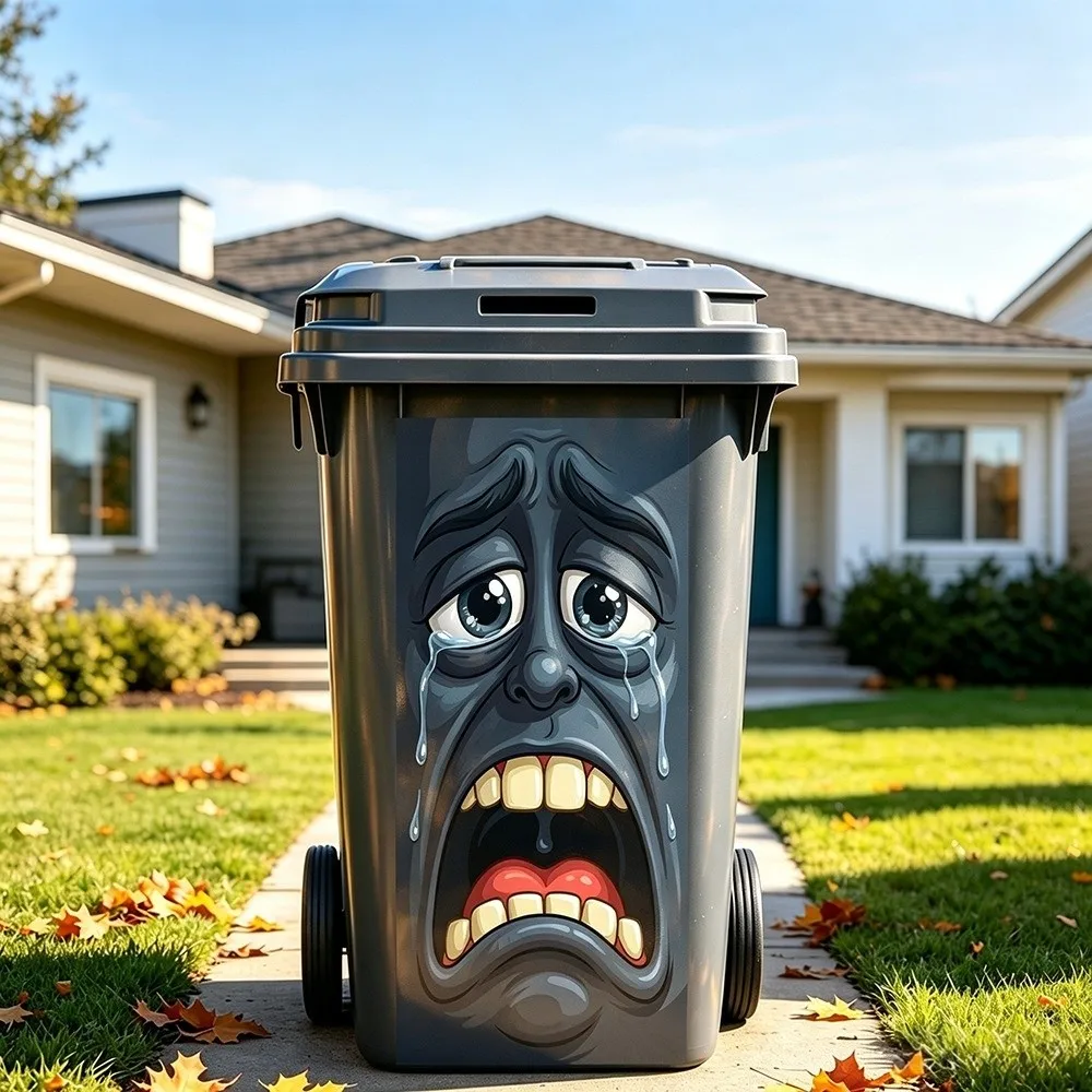 Funny Cartoon Face Trash Bin Sticker Self Adhesive Water Block Recycle Bin Sticker Sun Proof Tough Vivid Expression
