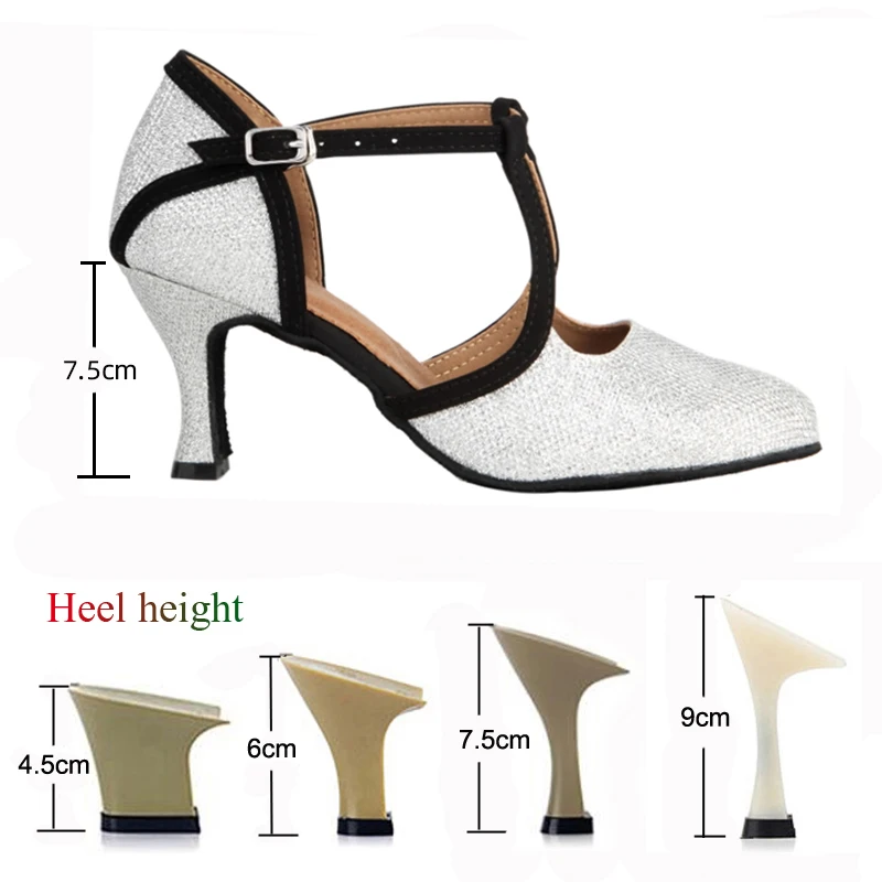 New Latin Dance Shoes Ladies Salsa Tango Ballroom Party High Heels Black Silver Summer Closed Toe Women\'s Shoes Dancing Shoes