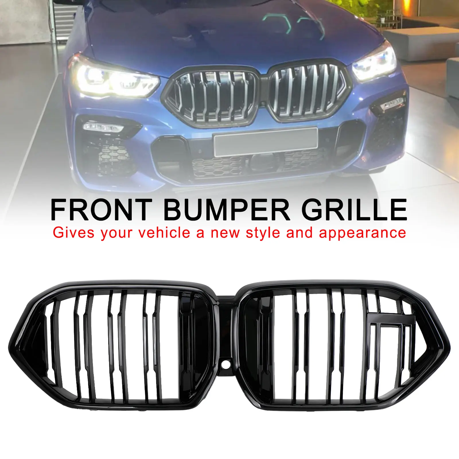 Areyourshop Front Bumper Grille Grill Fit For BMW X6 G06 M50i 2020-2022 W/Camera Hole Black Car accessories