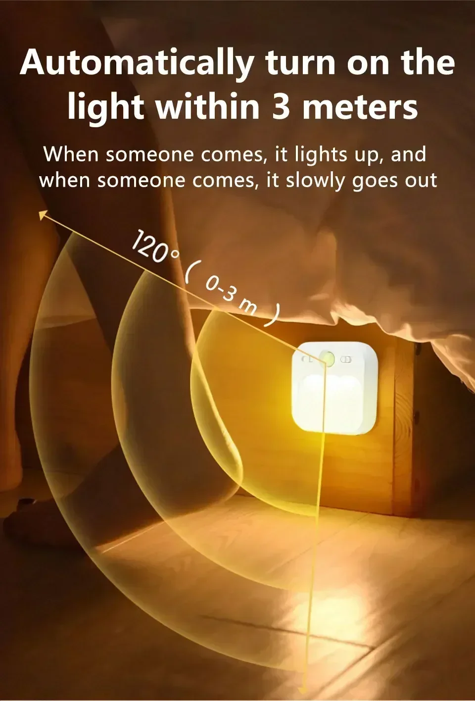 1-4 Pack Motion Sensor LED Night Light Rechargeable Cabinet Light For Bedroom Stairs Hallway Kitchen Closet Lights Wardrobe Lamp