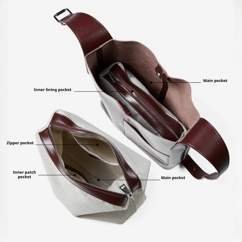 Sophisticated Everyday Casual Bucket Bag for Women Top Grain Leather Shoulder Bag Vegetable Tanned Extra Large Capacity Handbag
