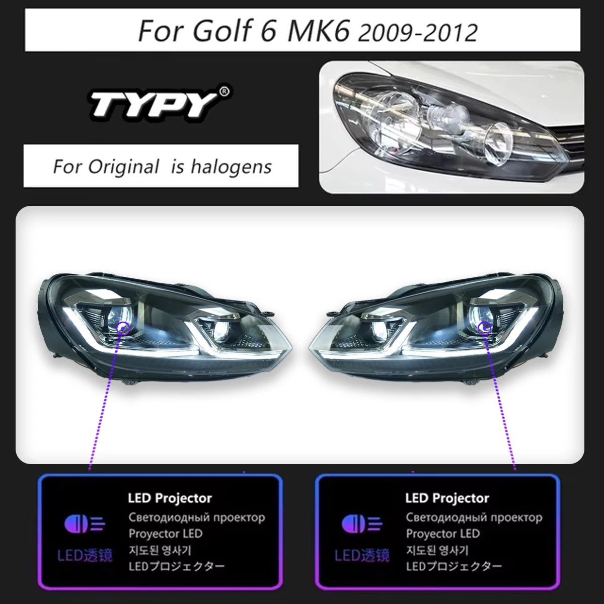 TYPY 車のライト Vw ゴルフ 6 ヘッドランプ Mk6 2009-2012 LED