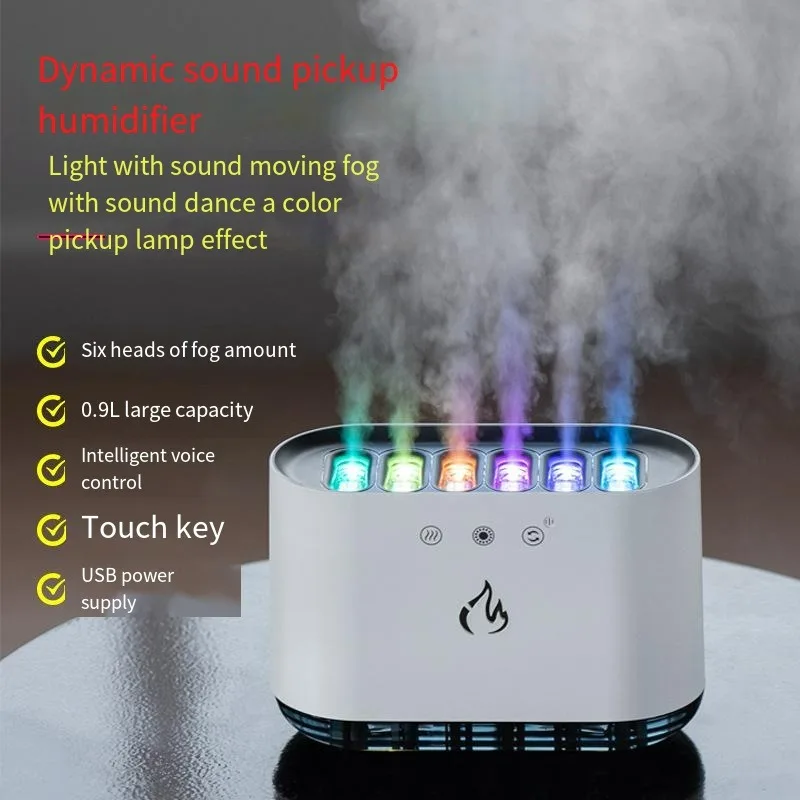 Household Air Humidifier Purifier LED Seven Color Ambient Light Decoration Bedroom Office Car Flame Aromatic Diffuser 900ML