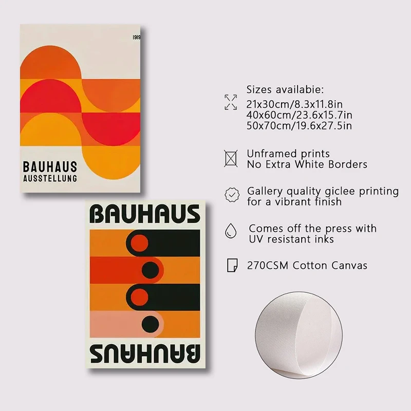 3pcs/set Bauhaus Abstract Illustration Posters Mid Century Modern Abstract Geometric Canvas Wall Art Living Room Bedroom Decor
