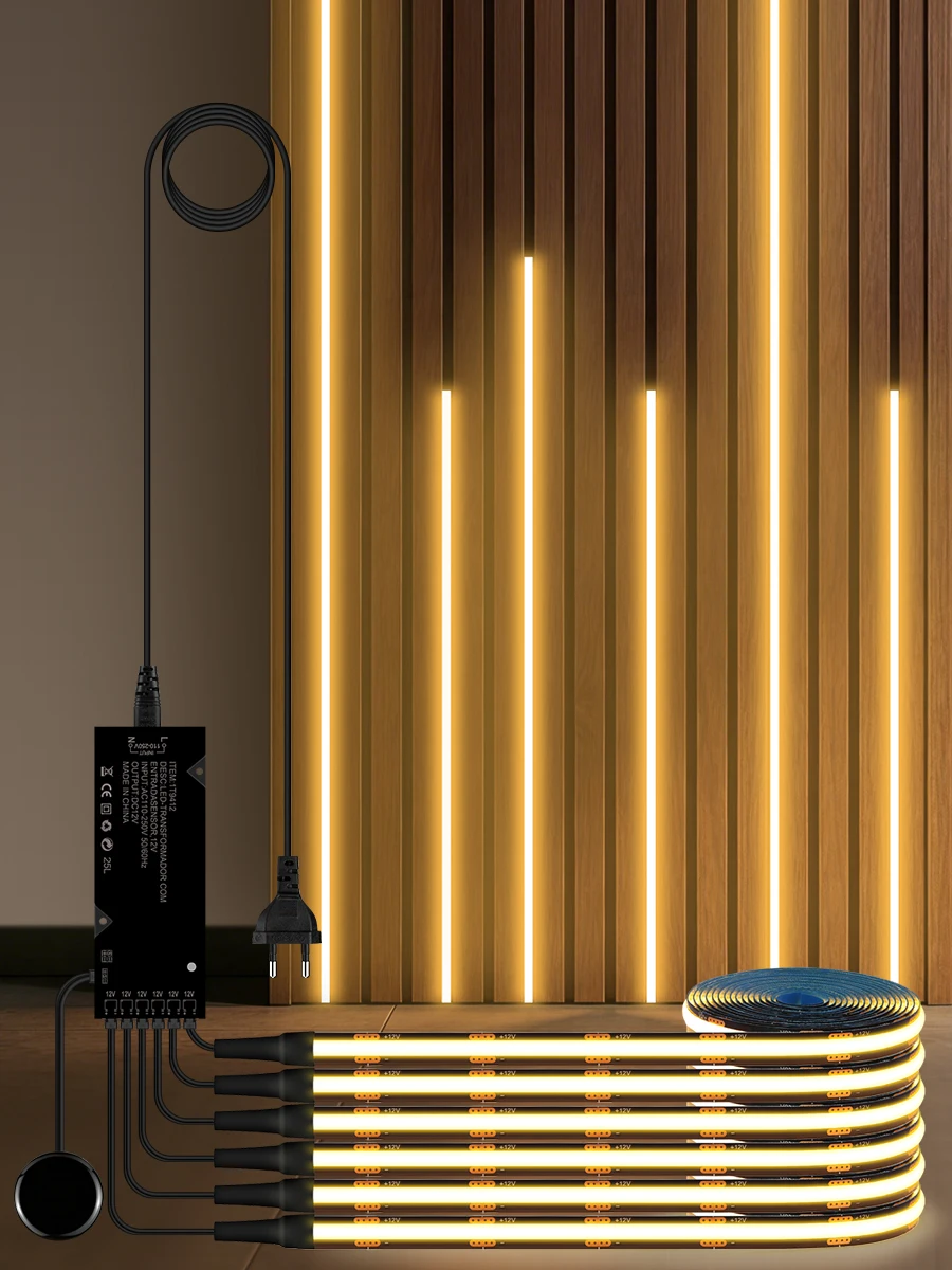 Inteligentna, penetrująca drewno listwa LED COB z czujnikiem dotykowym, 1-6 sztuk, 1-3m, czarna płytka PCB, wbudowane oświetlenie podszafkowe, podświetlenie ściany TV, oświetlenie równoległe. — 2