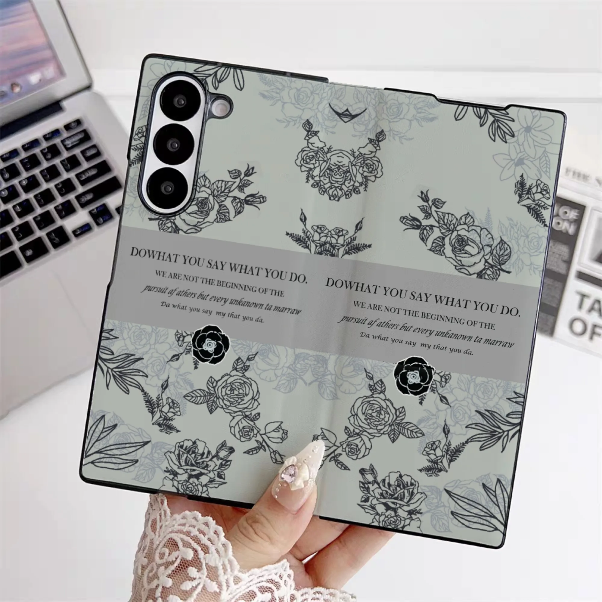 Full Protection For Samsung Galaxy Z Fold 8 Ultra 7 6 5 5G Fashion Retro Camellia Flower Magnetic Flip Leather Case Cover