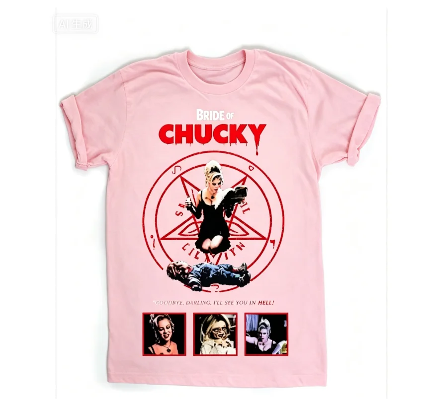 2026 new Fashionable unisex oversized T-shirt with three framed character portraits and retro horror print.