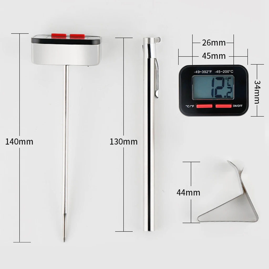 Instant Read Kitchen Thermometer Stainless Steel Digital Coffee Thermometer for Latte Art and Milk Steaming