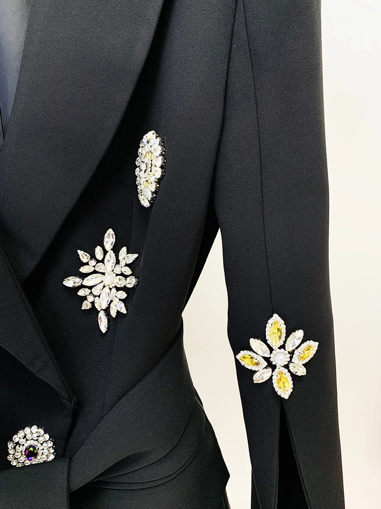 High Street neueste Mode 2024 Runway Designer Blazer Damen Schlitz ärmel Kristall Strass Diamanten Perlen Gürtel Jacke