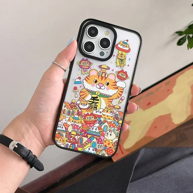 Lucky Cat Tiger 2,0 funda de teléfono acrílica para IPhone 11 12 13 14 15 16 Pro Max funda para IPhone 16 Pro Max