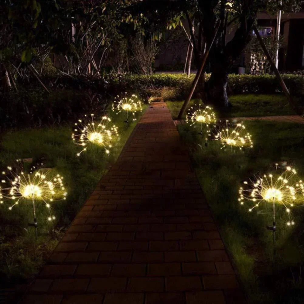 Lampu Tali LED Kembang Api Taman Tenaga Surya 90/150 LED Lampu Peri Natal Tahan Air 8 Mode untuk Dekorasi Pesta Halaman Teras