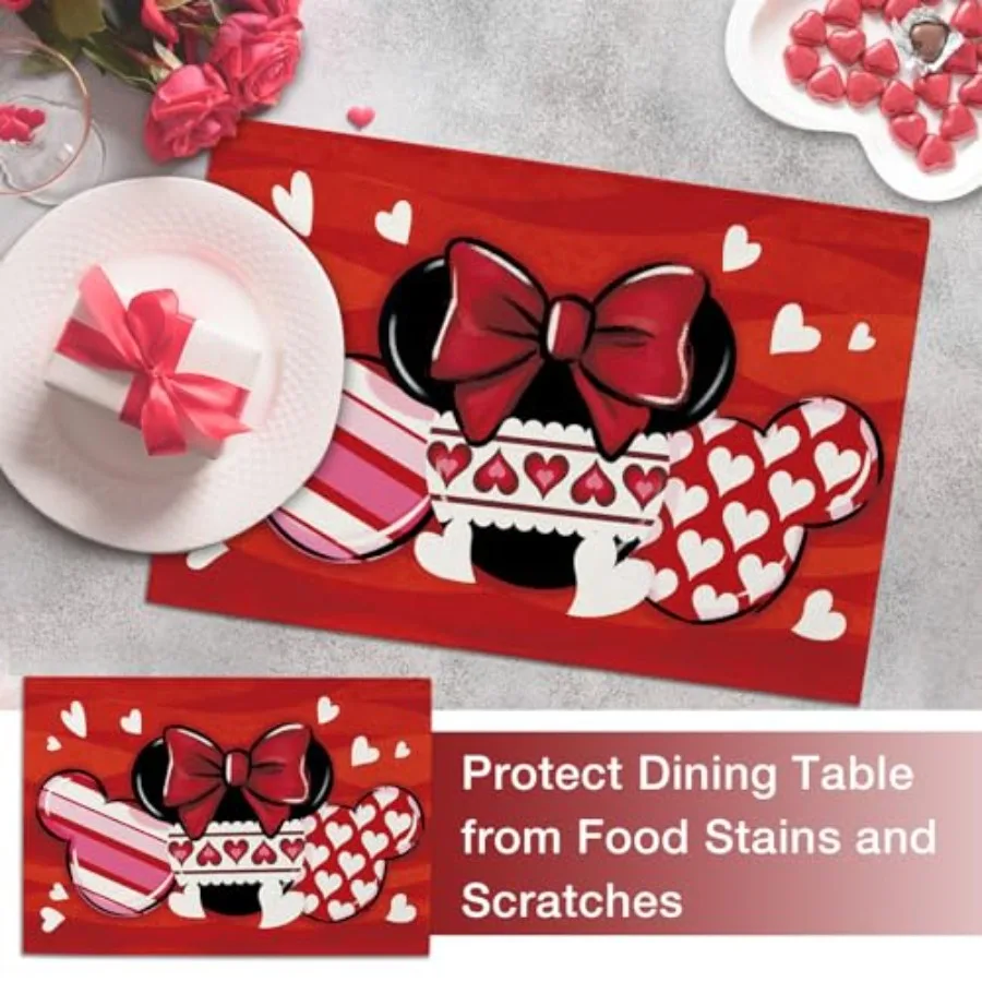 المفارش مجموعة من 4 أحمر أسود الحب قلوب المشارب البولكا نقطة القوس عطلة طاولة طعام مكان الحصير الذكرى الزفاف المطبخ ديكو