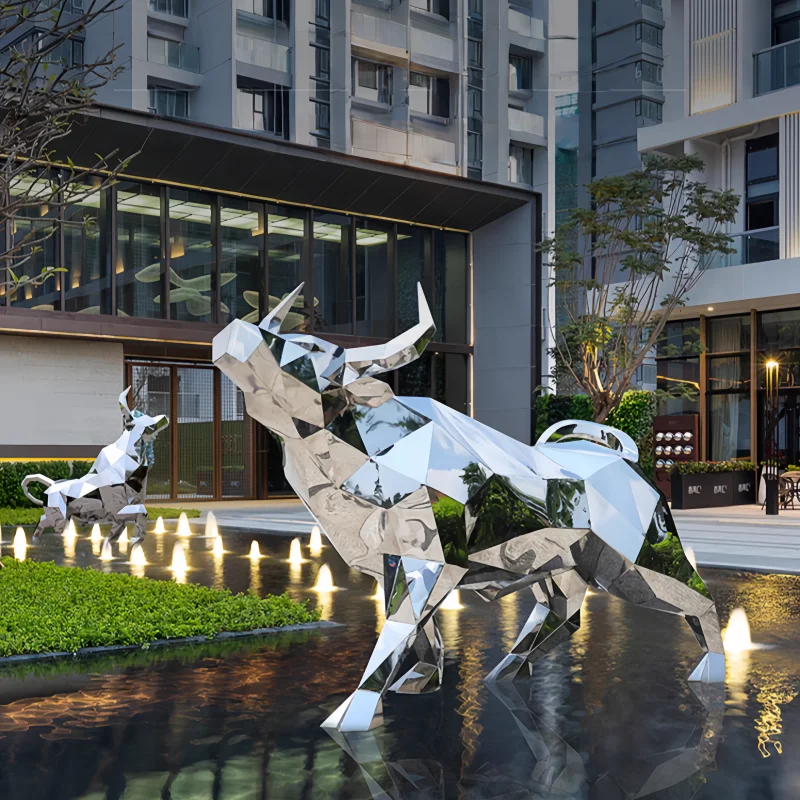 

Outdoor stainless steel geometric animal cattle sculpture hotel lobby ornaments Sales office garden landscape ornaments