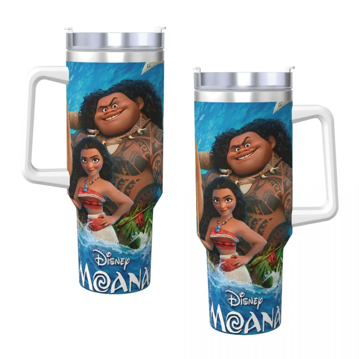 Stainless Steel Tumbler Anime Moana Maui Throw Baby Cartoon Car Mugs With Straws Camping Cold Drink Water Bottle