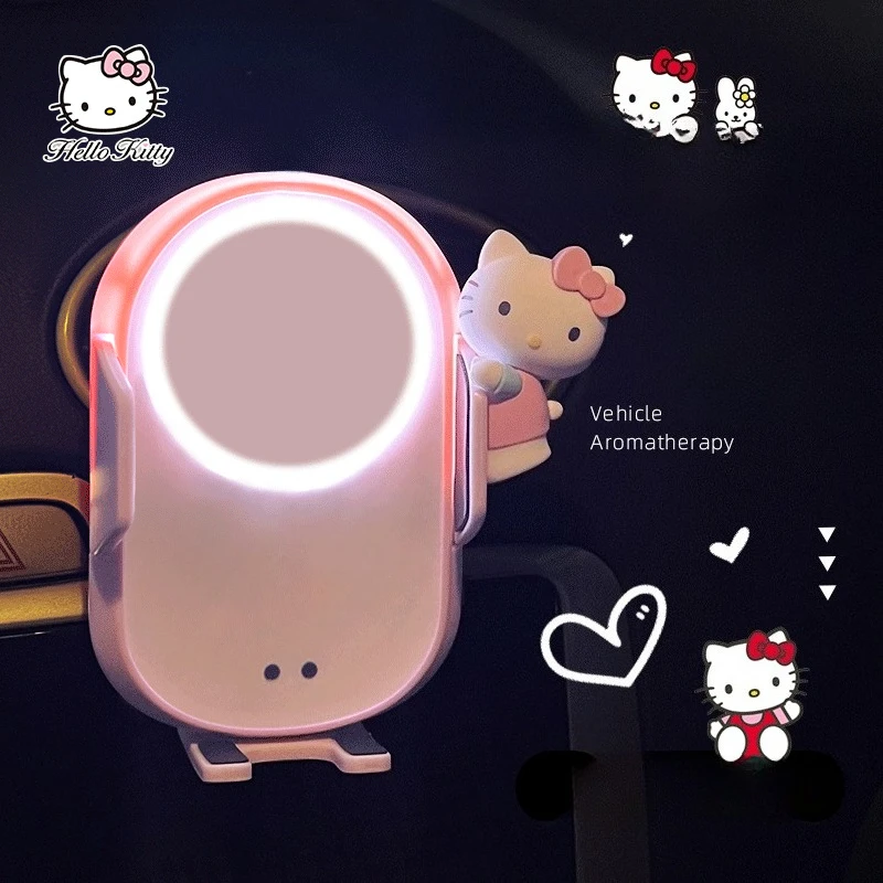 

MINISO Sanrio Hello Kitty Kawaii Anime Car Mobile Phone Holder New Wireless Charging for Cars Support Frame Fashion Trend