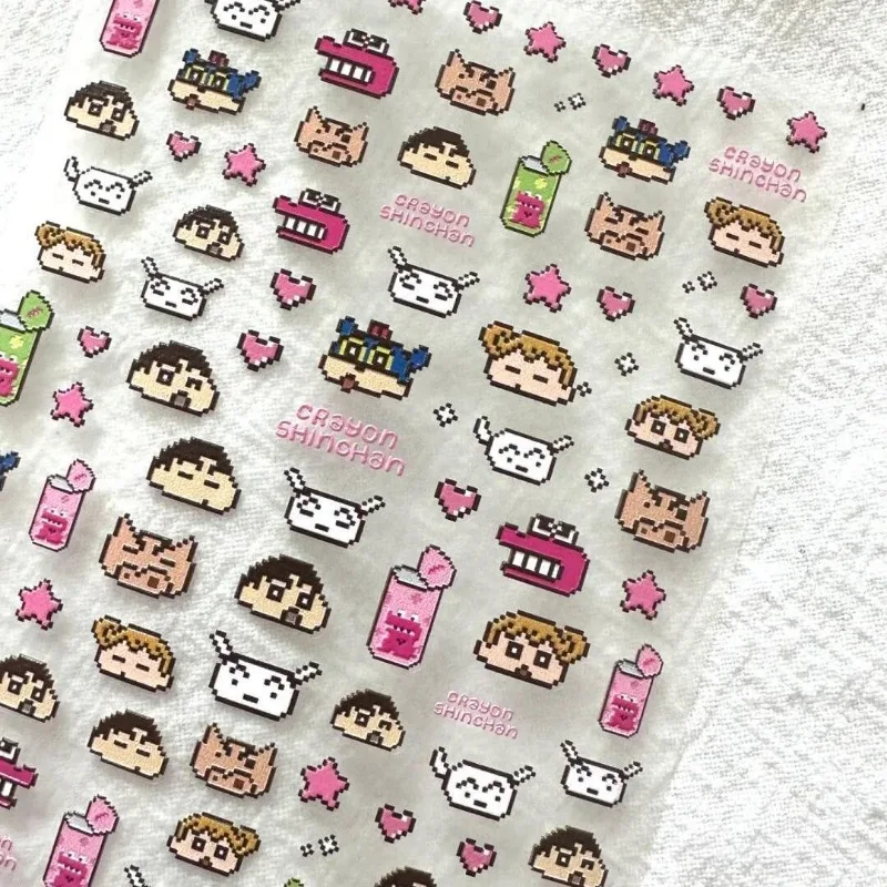 Crayon ShinChans 3D Cute Nail Art Stickers Lovely Cartoon Pixel‑Style Kawaii Self‑Adhesive Decals Fashion Decorative Manicure