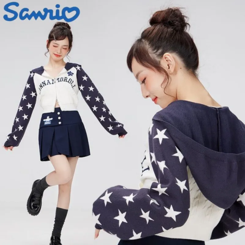 Sanrioed Kuromi Cinnamoroll Series Short Top Coat Wide Leg Pants Kawaii Fashion Hot Girl Loose Appear Thin Trousers Short Top