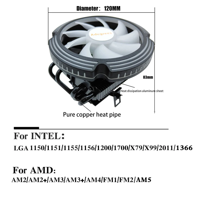4 Heat Pipes RGB CPU Cooler 4PIN PWM Air Cooling Fan for Intel LGA 1700 2011 115X 1366 X99 X79 AMD AM3 AM4 AM5
