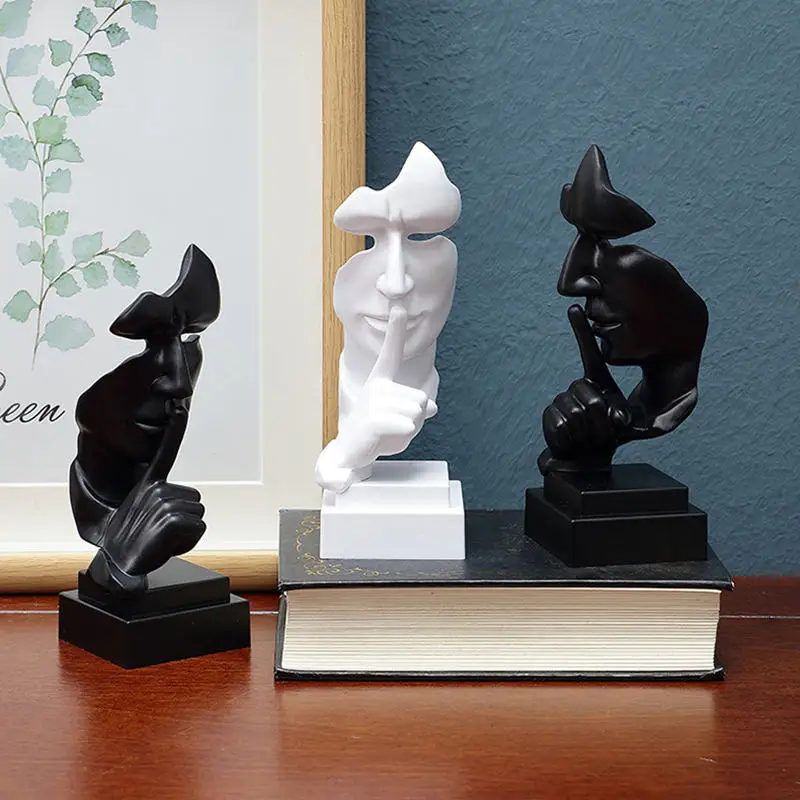 

Mini Abstract Silent Figurine Silence Mask Statue Table Accessories Men Face Art Sculpture Desk Office Home Living Room Decor