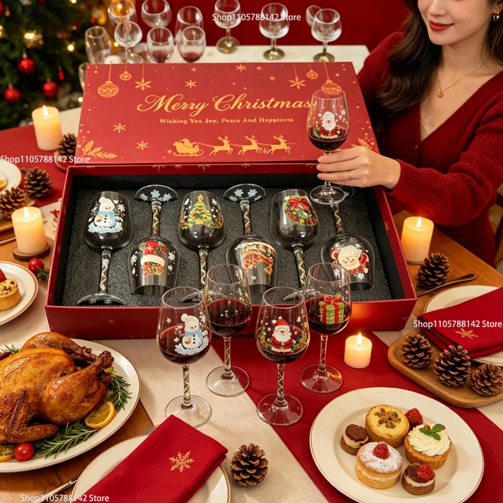 Christmas Snowflake Stemmed Goblet Luxury Art Glassware Decorative Bottle Winter Holiday Wine Cup Xmas Table Decor Gift