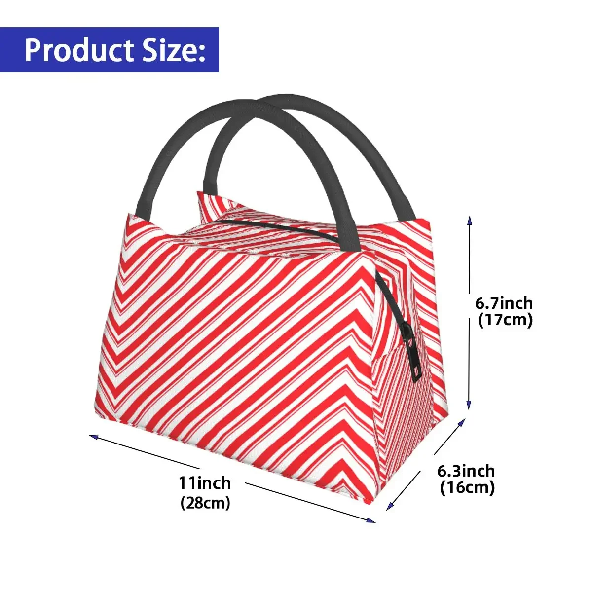 Red And White Striped Lunch Bag Straight Lines Travel Lunch Box For Women Casual Designer Thermal Lunch Bags Oxford Cooler Bag