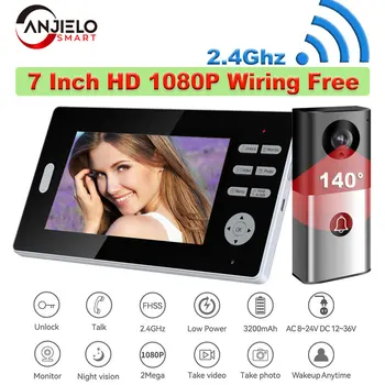 2.4Ghz 장거리 범위 HD 1080P 무선 비디오 초인종, 2MP 문짝 전화 잠금 해제 모니터, 140 ° 홈 보안, 7 인치