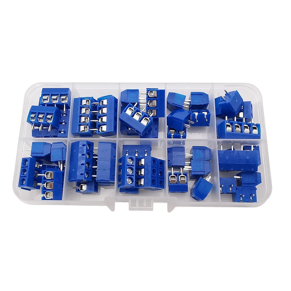 

50Pcs/Box PCB Screw Terminal Block Connector KF301 Pitch 5.0MM 2P 3P 4P Splicable Kit Box Blue KF301-2P KF301-3P KF-301-4P