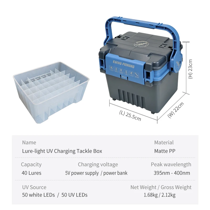 Fishing Tackle Box with UV Light Multifunctional LED Glow Octopus Squid Jig Egi Case Plastic Lure Fishing Tool Organizer Boxes