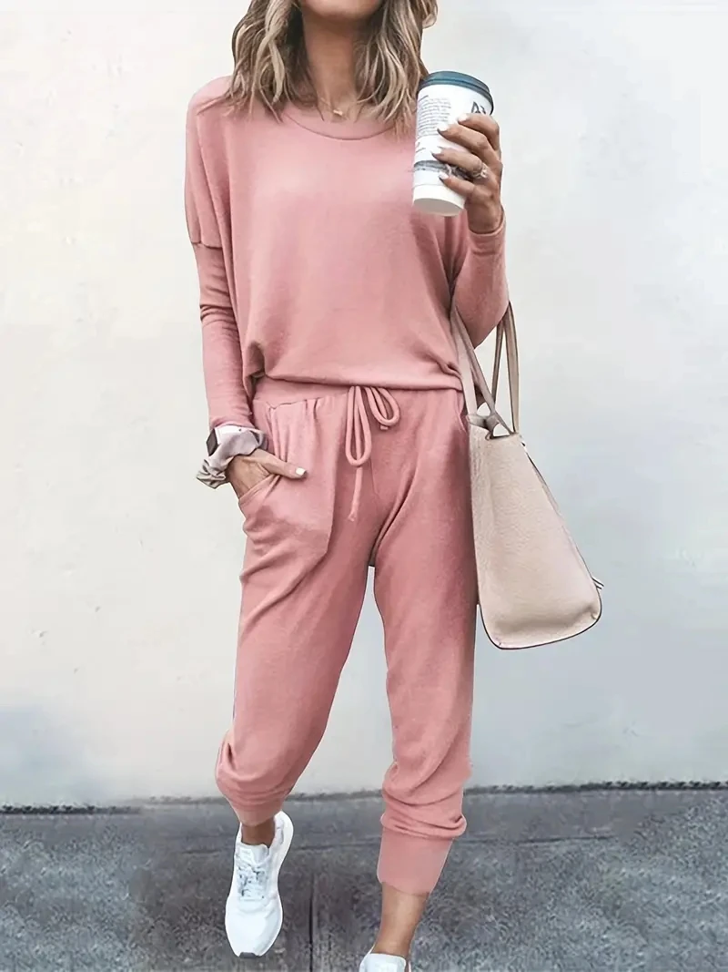 Women Casual Tracksuit 2024 Autumn Solid Loose Long Sleeve Pullover Pants Suit Fashion Oversized Female Sportswear Two Piece Set