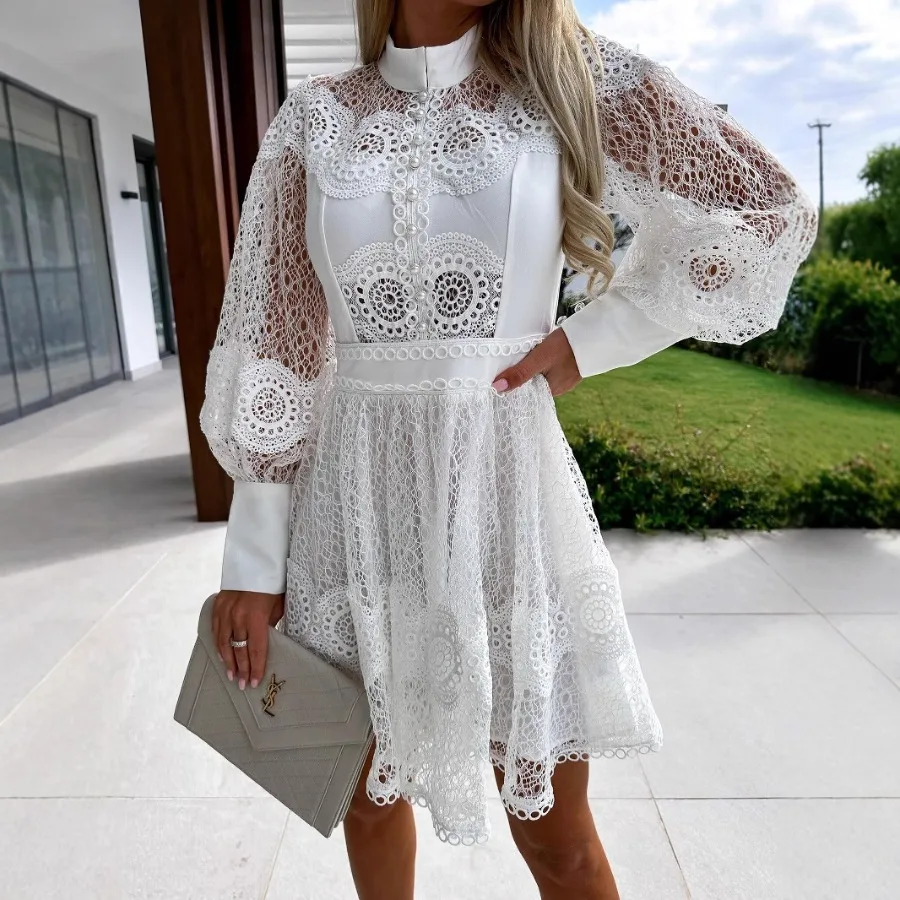 

【Новый стиль】Европейский и американский стиль - новое сексуальное кружевное платье с длинными рукавами, подчеркивающее темперамент.