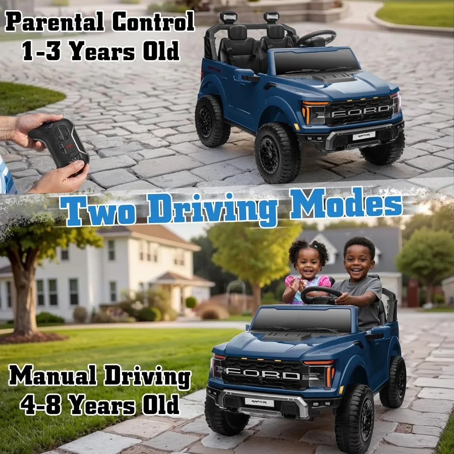 24V 전동차 라이선스 F-150 랩터 전기차 리모컨 포함 LED 라이트/음악/MP3 트럭 적재함 수납 3점식 안전벨트