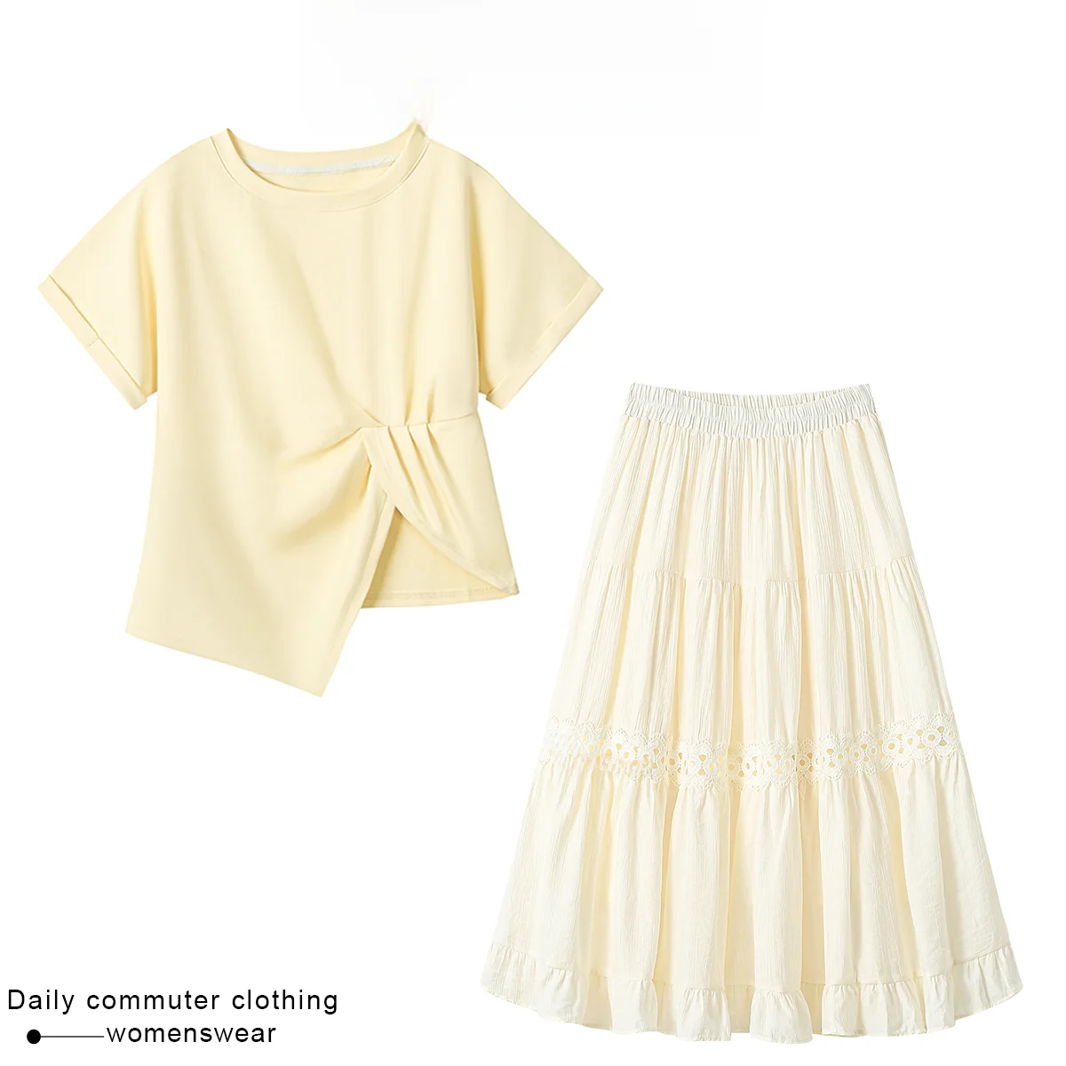 

Coshehkg Korean Style Lazy Versatile Women's Summer Knot Short Sleeve T-Shirt Halter Skirt Two-Piece Set Casual Fashion