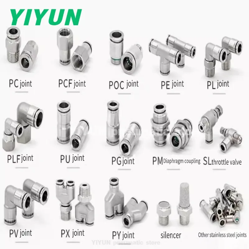 Stainless steel PC/PL/VL/PCF/PB/SL quick screw joint 6-01 8-01 straight through, bending ventilation tube element connectors