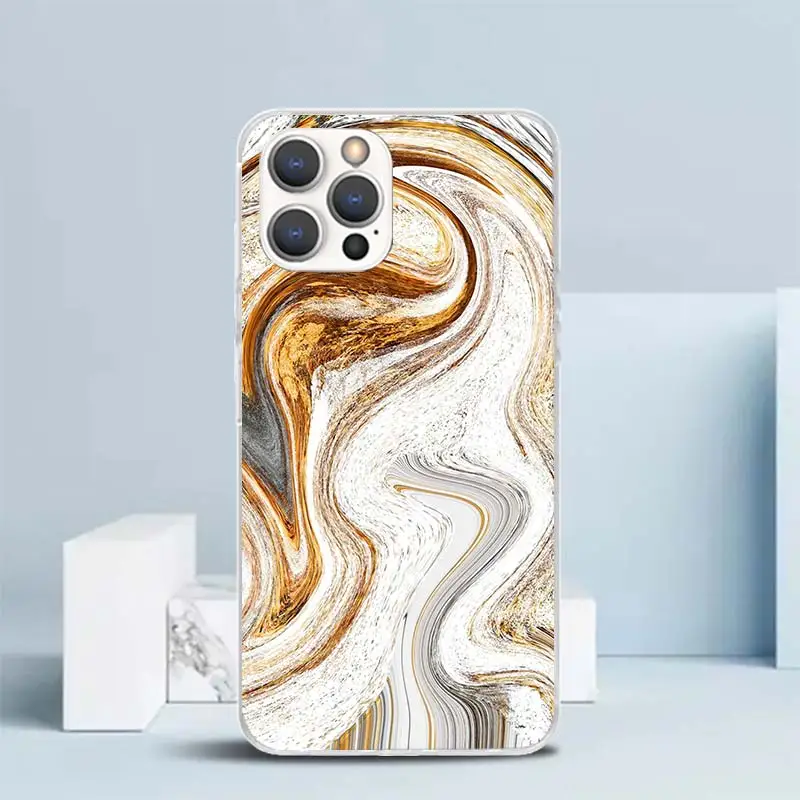 Fashion Gold Pink Geometric Marble Soft Cover for iPhone 15 14 13 12 Mini 11 Pro Max Print Phone Case X XS XR 7 Plus 8 + SE Patt