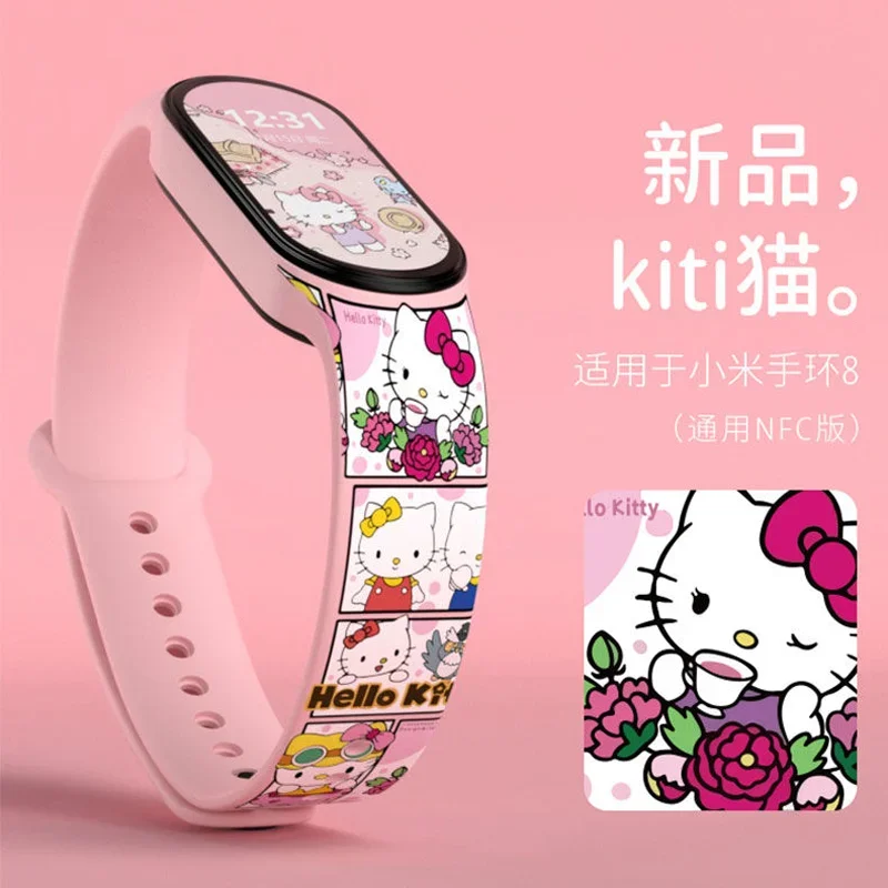 Sanrio Hello Kitty Strap for Xiaomi Mi Band 3 4 5 6 7 8 Silicone Bracelet Replacement Wriststrap Smart Watch Band Accessories