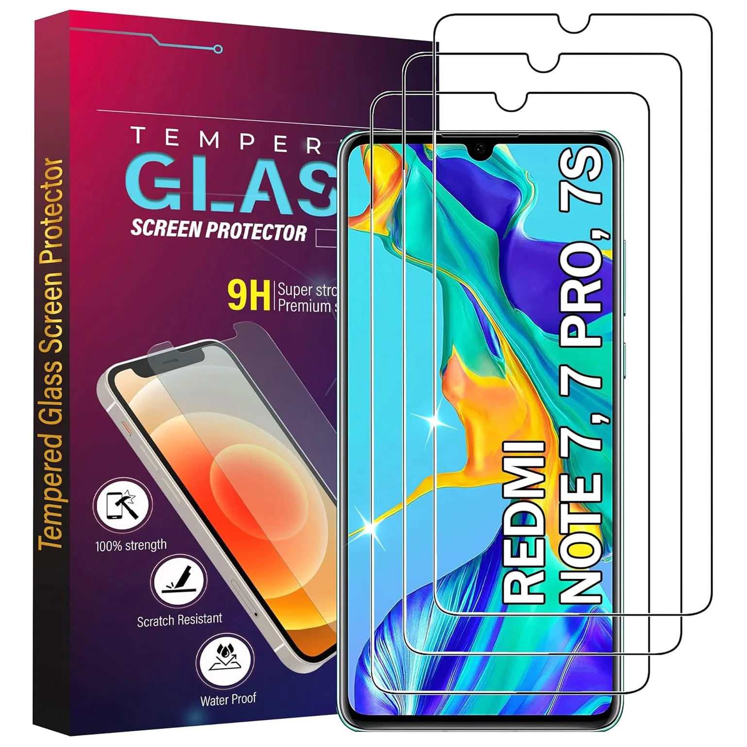 

3pcs Tempered Glass Screen Protectors For Xiaomi Redmi Note 7/Note 7S/Note 7 Pro Glass Film
