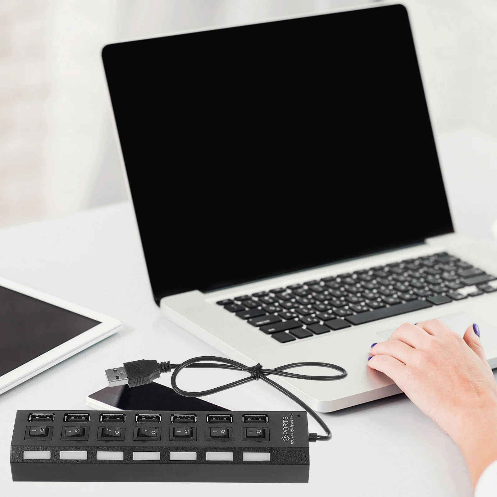 7-Port USB Hub Multiple USB Port Splitter Adapter for Laptop Computer Independent Ports Practical Power Saving Safe