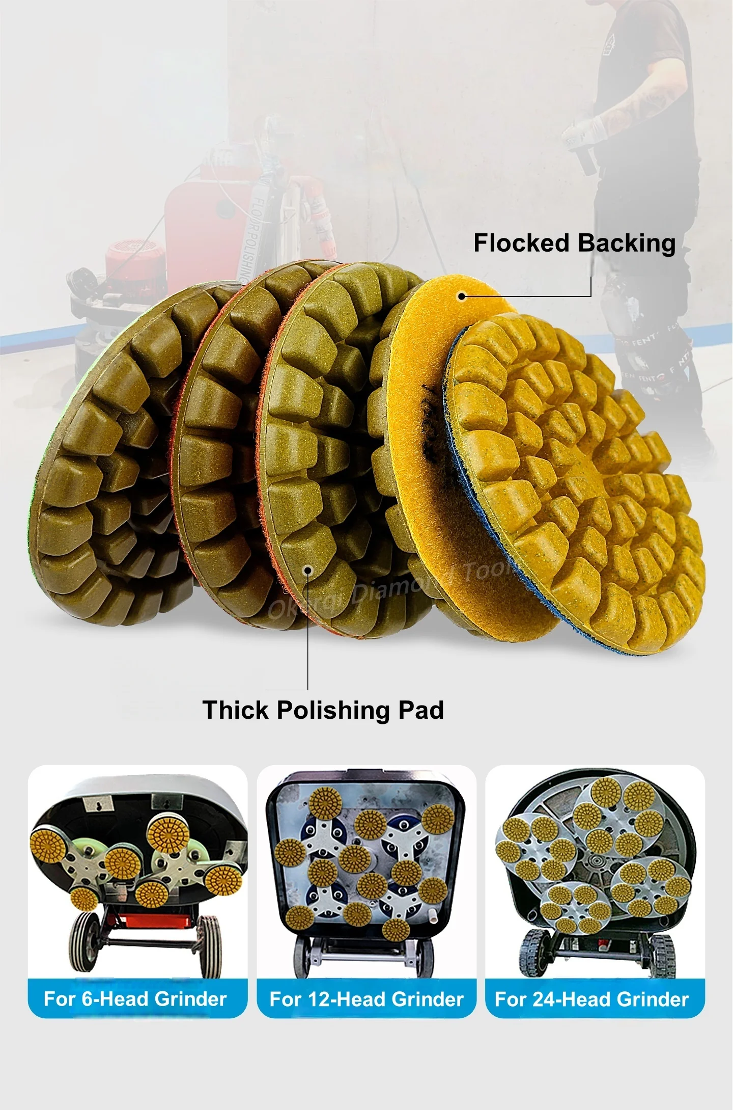 5-teiliges Set 4 Zoll 100mm Bodenpolierpads für Betonboden und Marmor, Dicke 10mm, Nass-Schleifscheiben zum Polieren von Stein – Detail 4