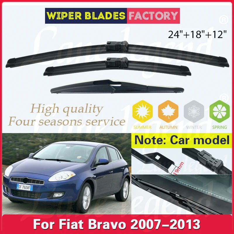 

For Fiat Bravo 2007 - 2013 Wiper Front Rear Wiper Blades Windshield Windscreen Clean Window Car Accessories 2011 2012 24"18"12"