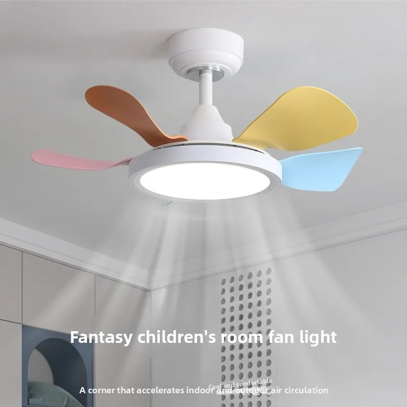 Eye Protection Children's Room Electric Ceiling Fan Lights Color Warm Straight Blade Fan Variable Frequency Bedroom Fan Lamps