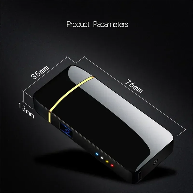 New Electric Windproof Metal Lighter Double Arc Flameless Plasma Rechargeable USB Lighter LED Power Display Touch Lighters Gift view 4