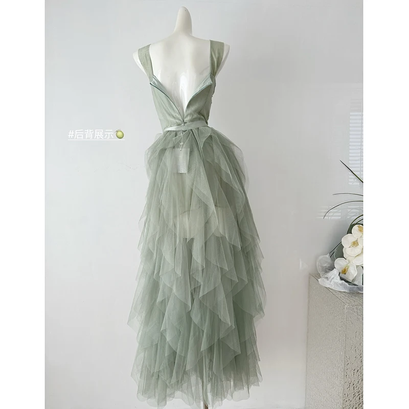 2 Two Piece Fishbone Dress Suits Slim High Waist Sexy Bodycon Dress Mint Green Vest Mini Dress Elastic Waist Mesh Dress Sets