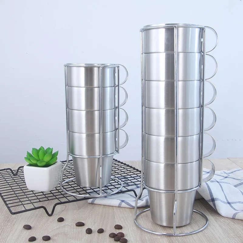 

Stainless Steel Water Cup with Handle, Anti-Scalding Cup, Double-Layer Beer Glass, Tea Cup, Coffee Set, 300ml