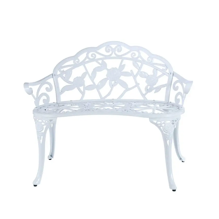 

DE CENTENNIAL Patio Garden Bench Metal Park Bench Cast Aluminum Outdoor Furniture with Floral Rose for Patio,Park,Lawn,Yard Whi