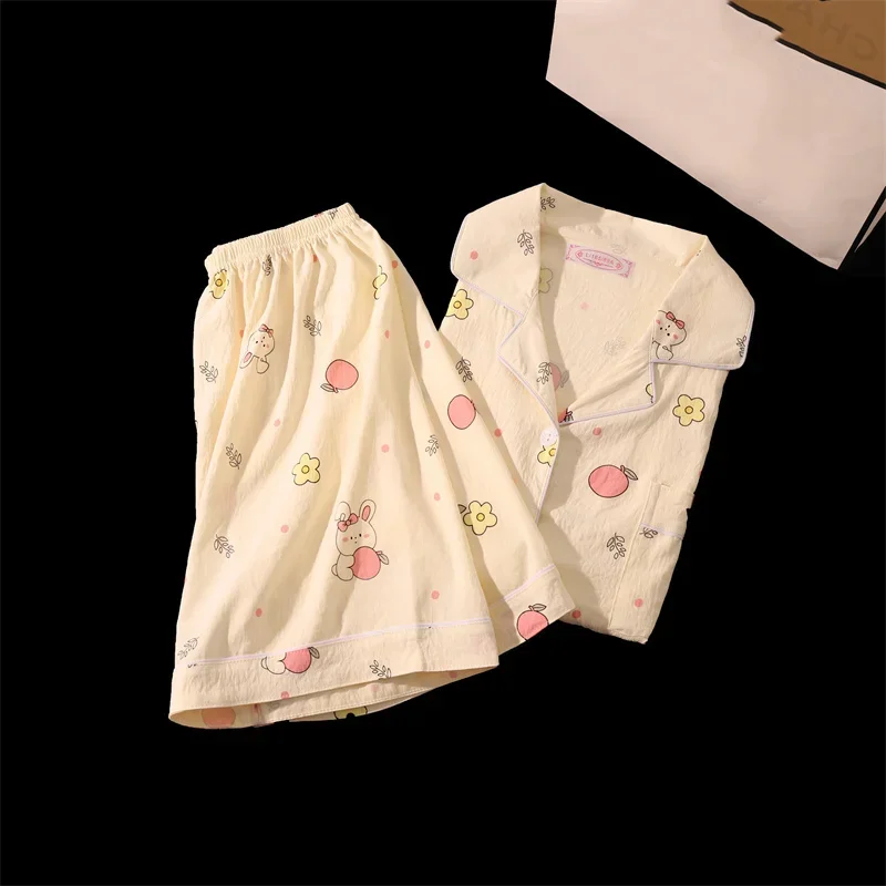 Cartoon Cute Sleepwear Summer Women pigiama Set Soft Pijama Shorts Set donna pigiama Suit abbigliamento femminile 2024 Nightwear coreano