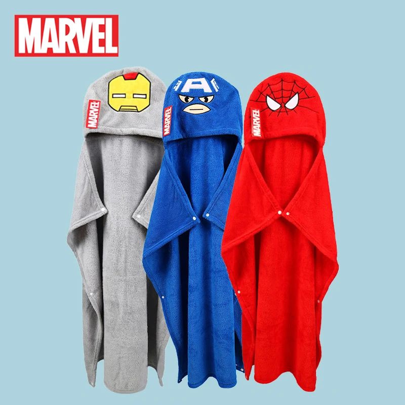 Marvel-capa con capucha para niños, Toalla de baño de terciopelo Coral, vengadores, superhéroes, Spider Man, absorbe el agua, playa, baño, toallita con sombrero
