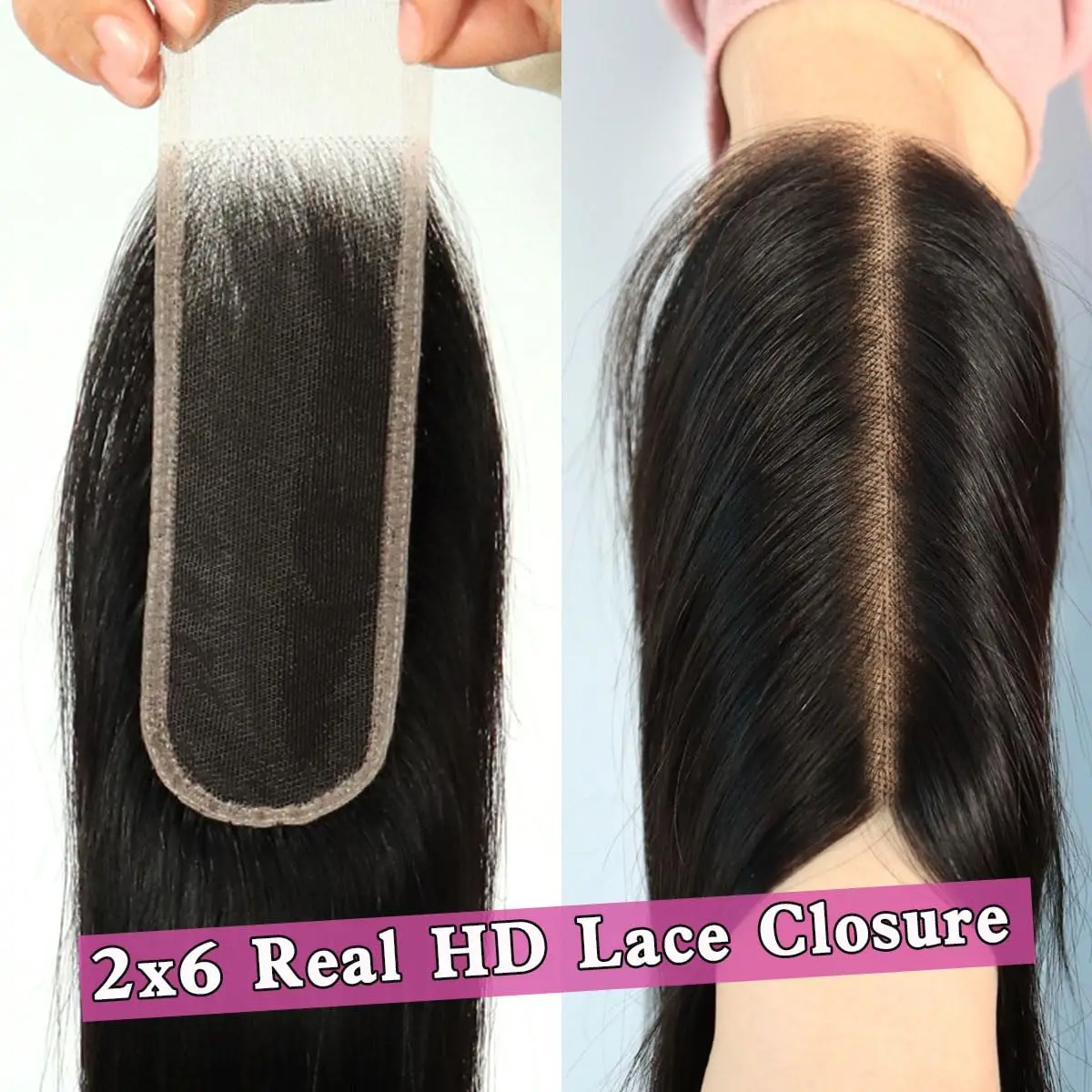 Cabelo humano de renda reta para mulheres, cabelo remy brasileiro, 100% cabelo humano, fechamento de renda transparente, fechamento 2x6