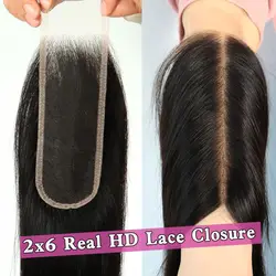 2x6 Lace Closure Straight 100% Human Hair Transparent Straight Lace Closure 2x6 Closure For Women Brazilian Remy Hair